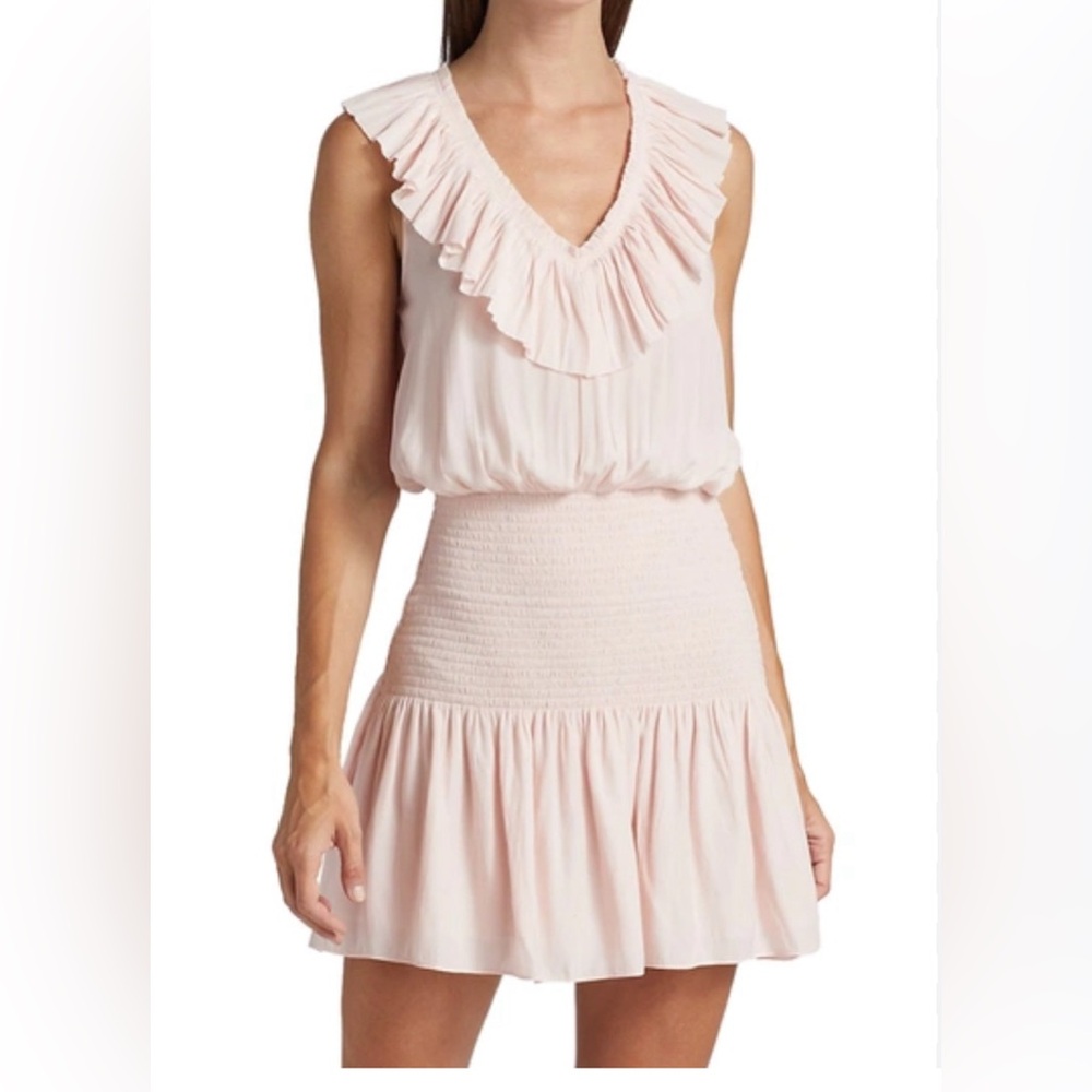 Ramy Brook Ellery Ruffled V-Neck Smocked Mini Dress